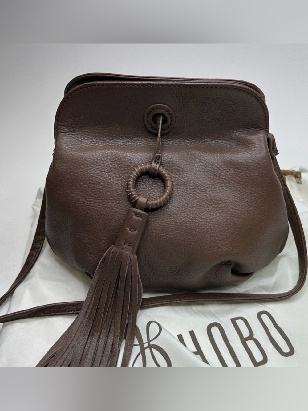 HOBO Birdy Crossbody Bag - Brown Leather - Fringe Tassel
